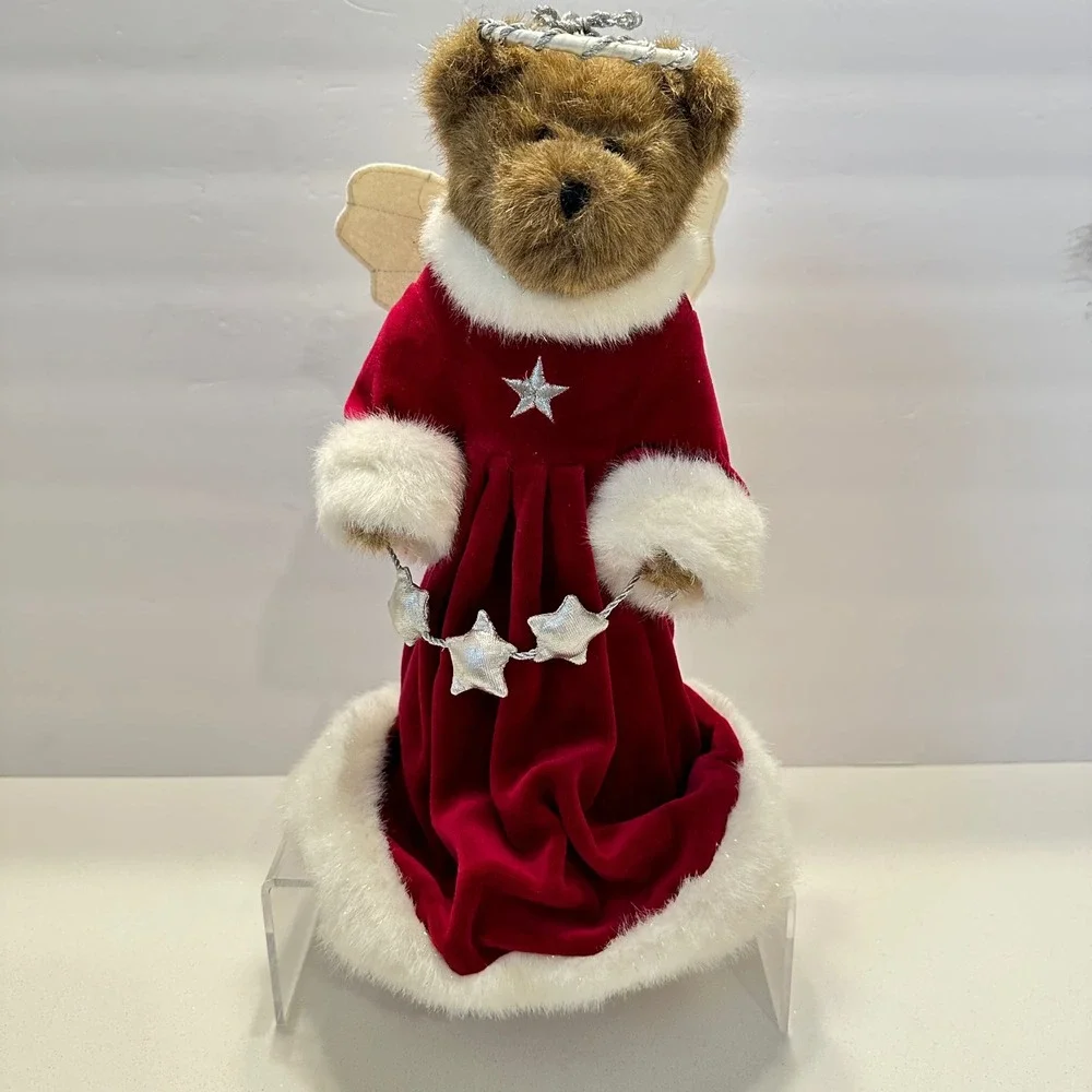 Vintage Boyds Bears Christmas Angel Bear‎ Tree Topper Red Velvet Stars Plush
